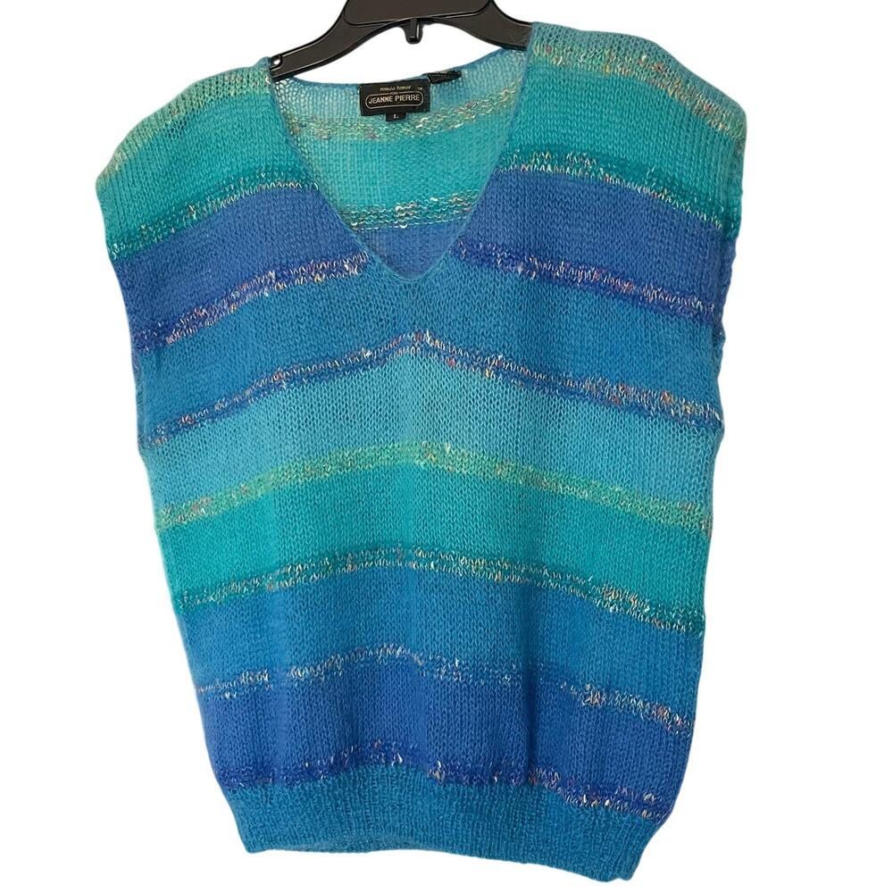 Jeanne Pierre Mohair Blue Stripe Vest Size Large